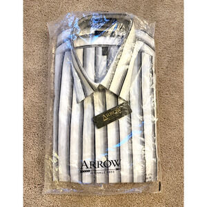 Arrow Men's Dress Shirt XL (17-17.5 34/35) Wrinkle Free Striped White Grey Long